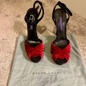 Ralph Lauren Collection Purple Label Red Velvet Heels Size 8.5